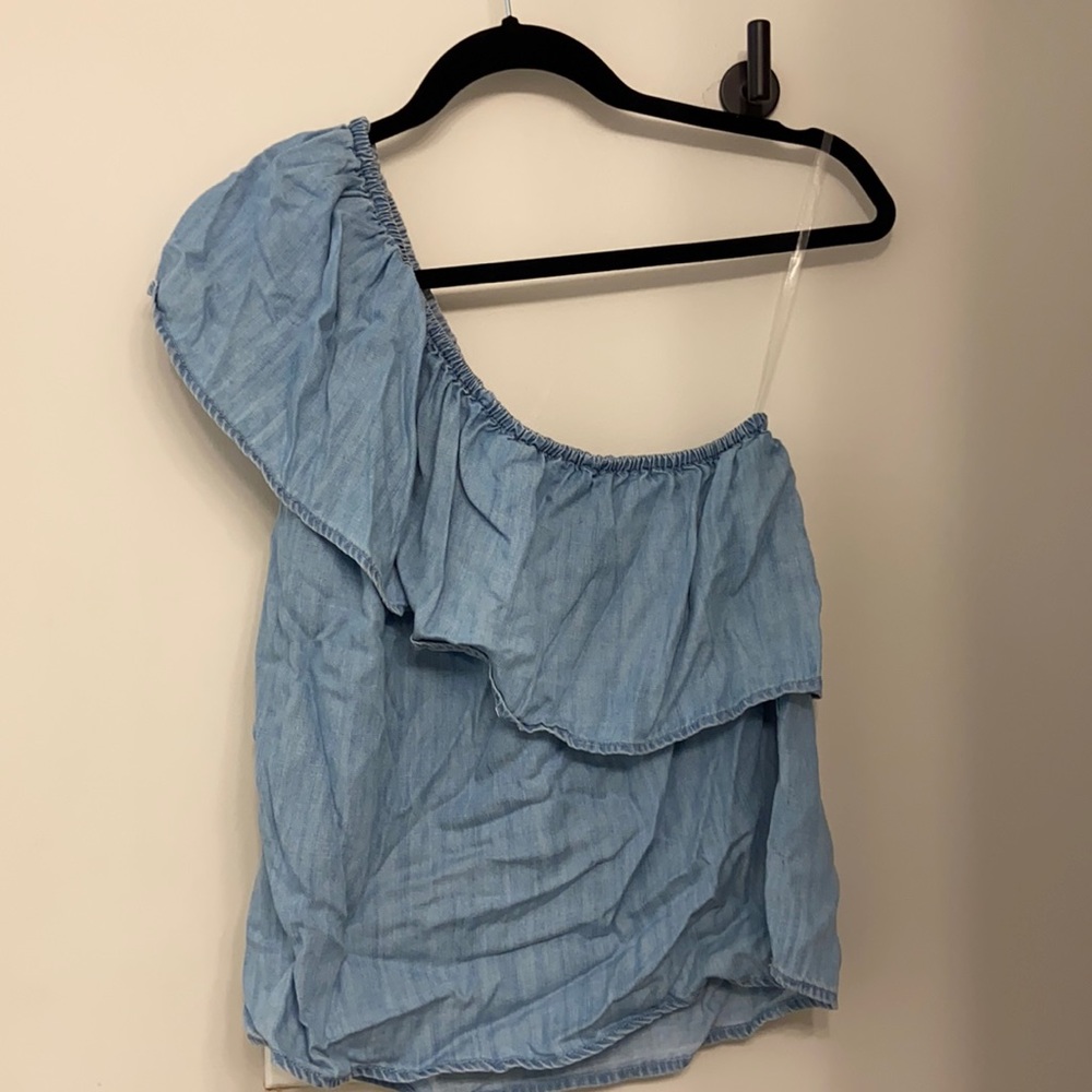 American Eagle one shoulder chambray top